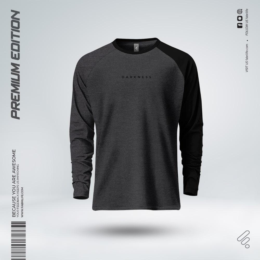 Men Full Sleeve Designer T-Shirt "Darkness" | Charcoal Raglan