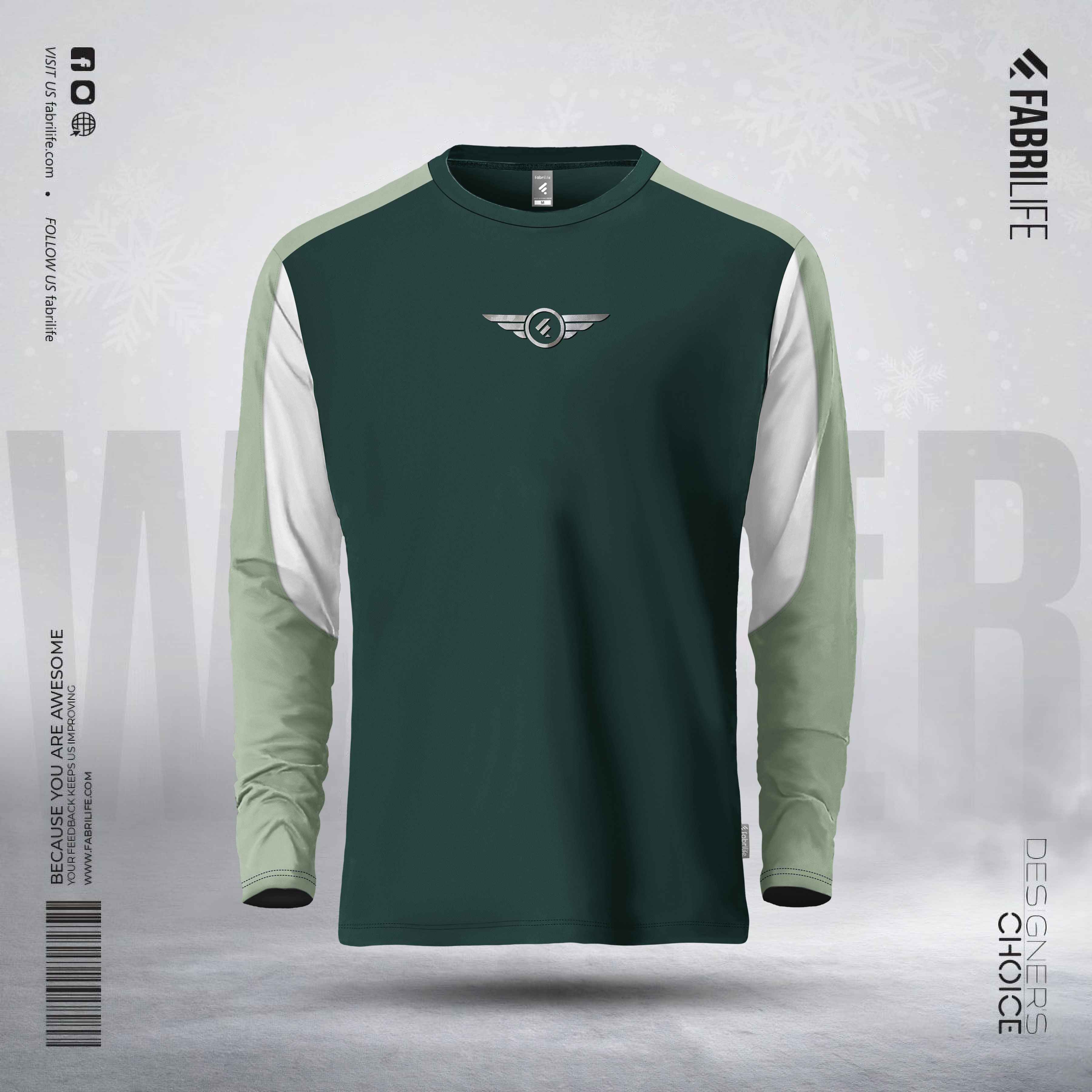 Men Full Sleeve Winter T-Shirt | Forest Green/Mint Wing Logo