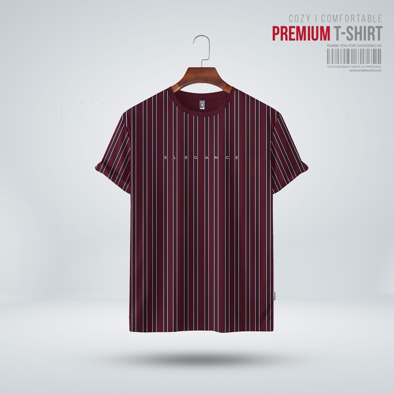 Men Premium Half Sleeve T-Shirt "Elegance" | Maroon Striped