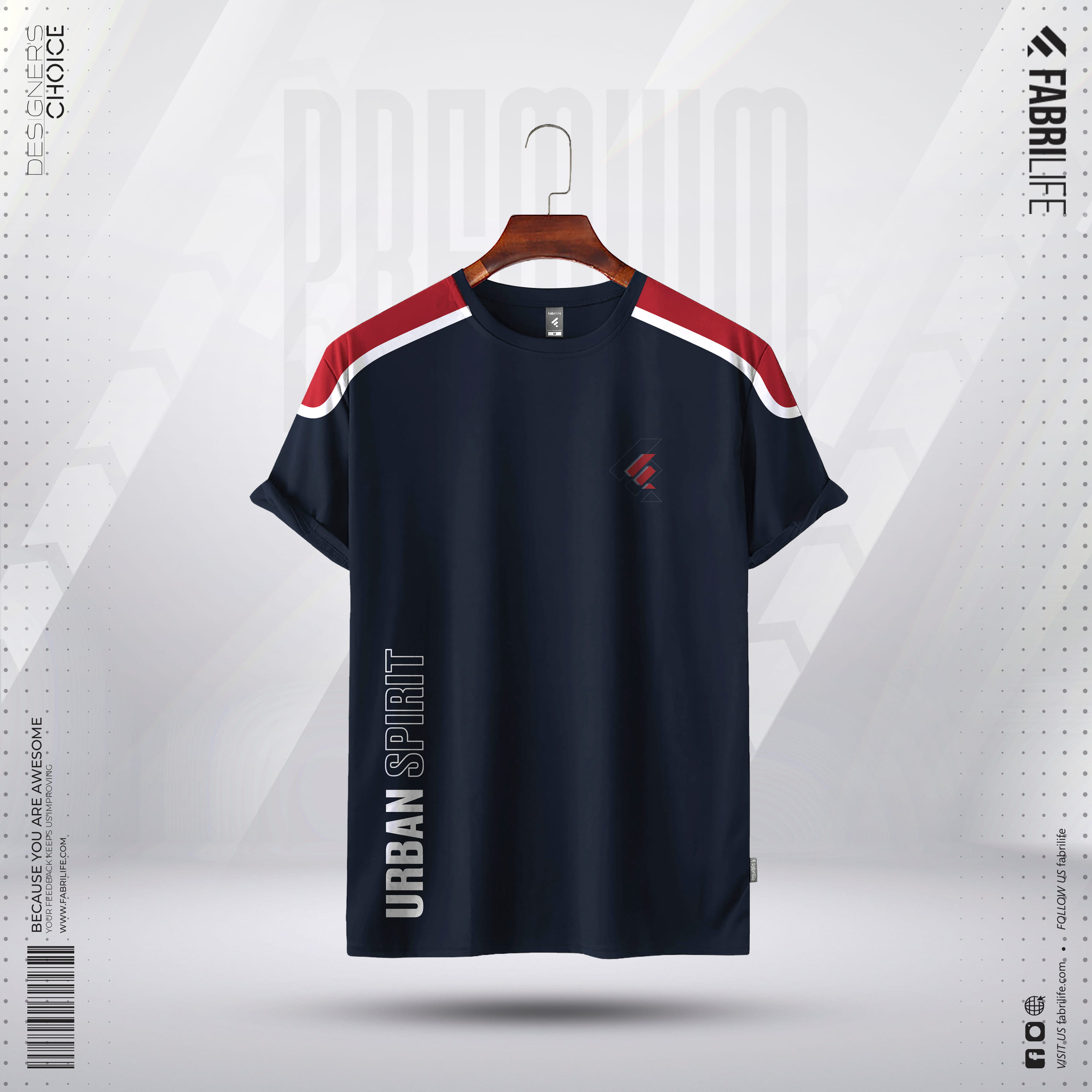 Men Half Sleeve T-Shirt "Urban Spirit" | Navy/Red/White