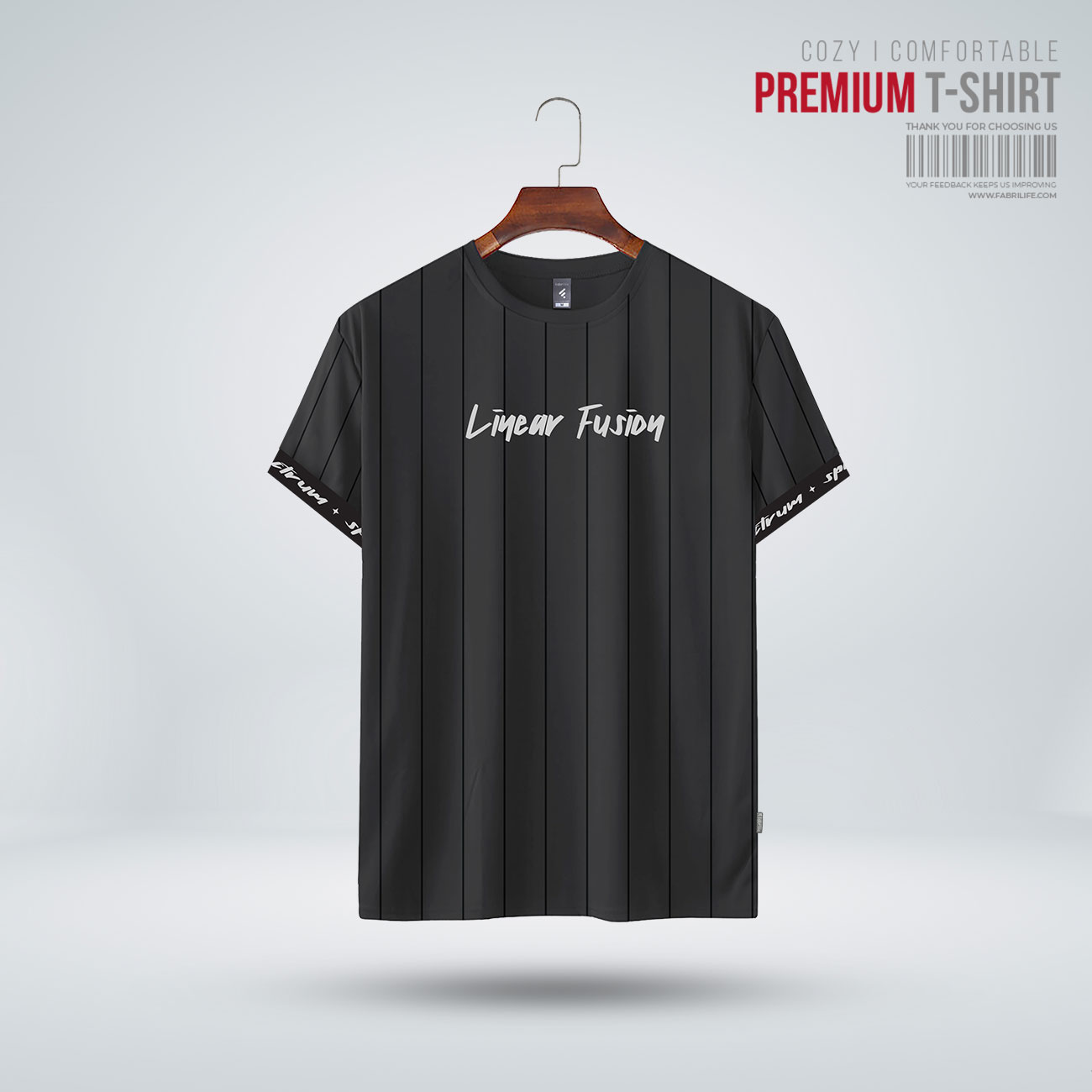 Men Half Sleeve T-Shirt "Linear Fusion" | Black Pinstripe