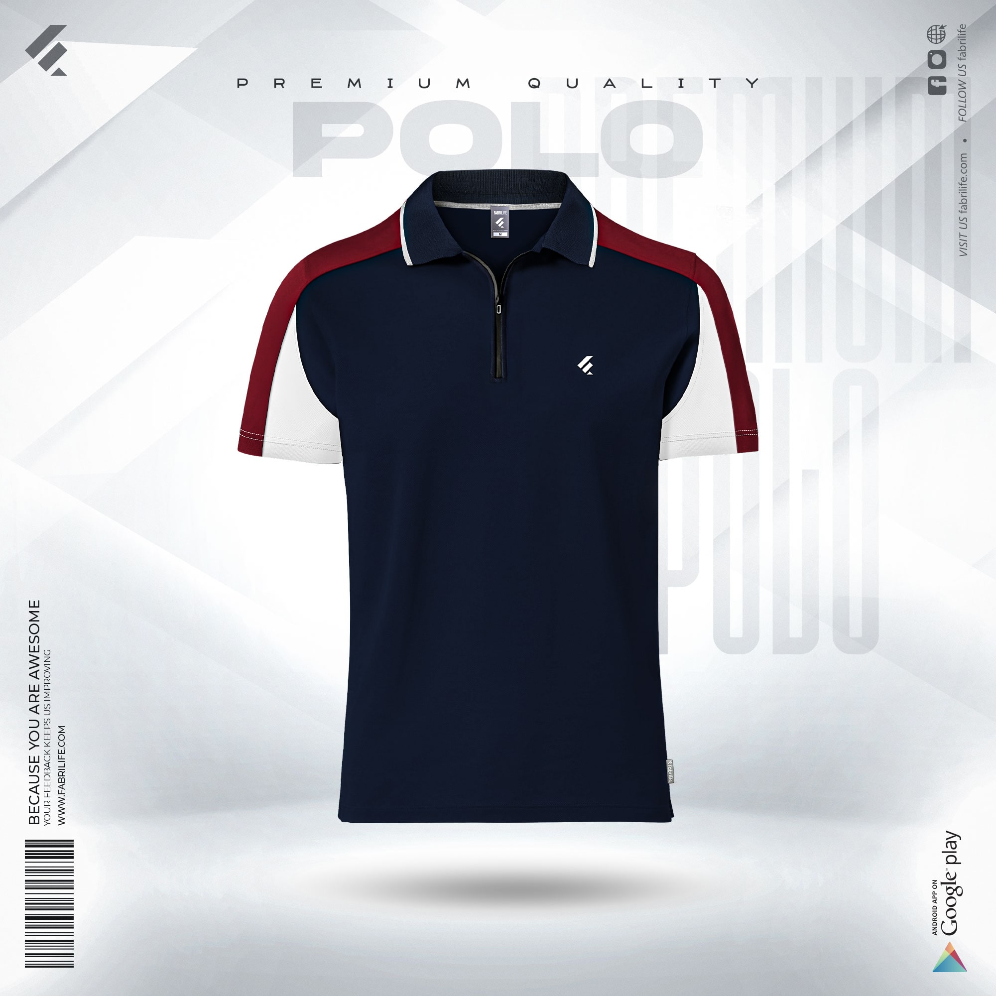 Men Designer Polo Shirt | Navy/Red/White Zip Collar