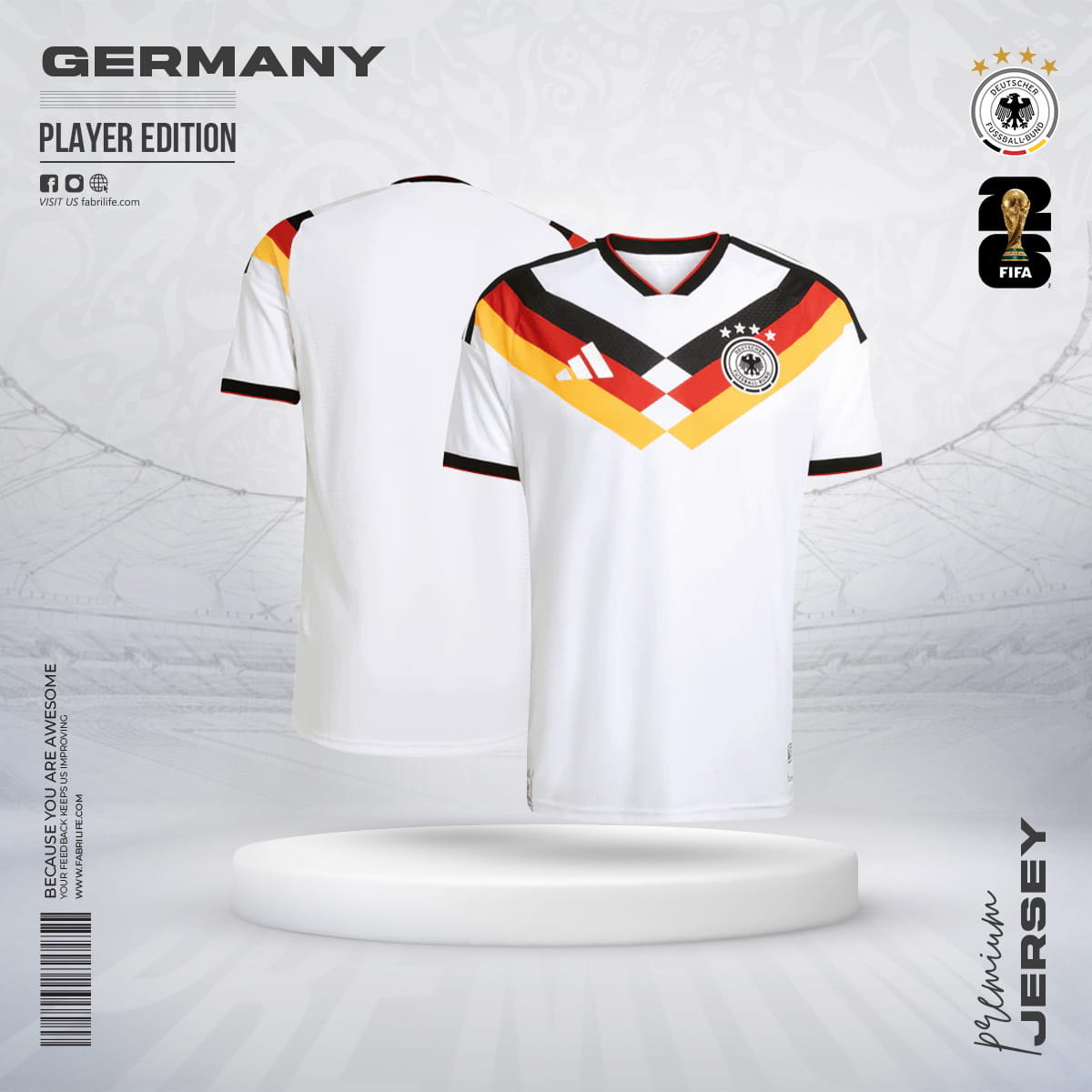 Premium Football Jersey Germany Player Edition | White/Black/Red