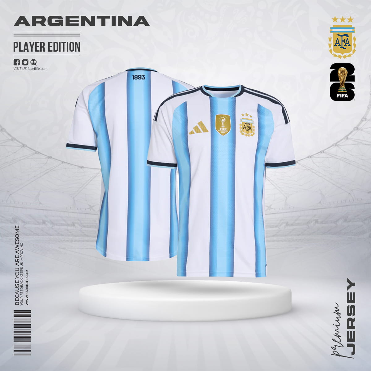 Premium Football Jersey Argentina Player Edition | White/Blue